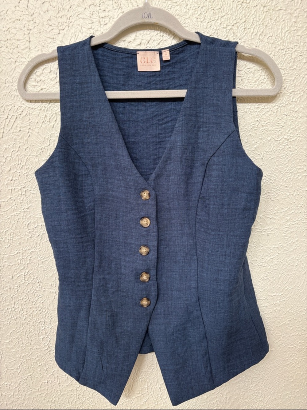 GOOD LUCK GEM Sleeveless Navy Blue Button Vest